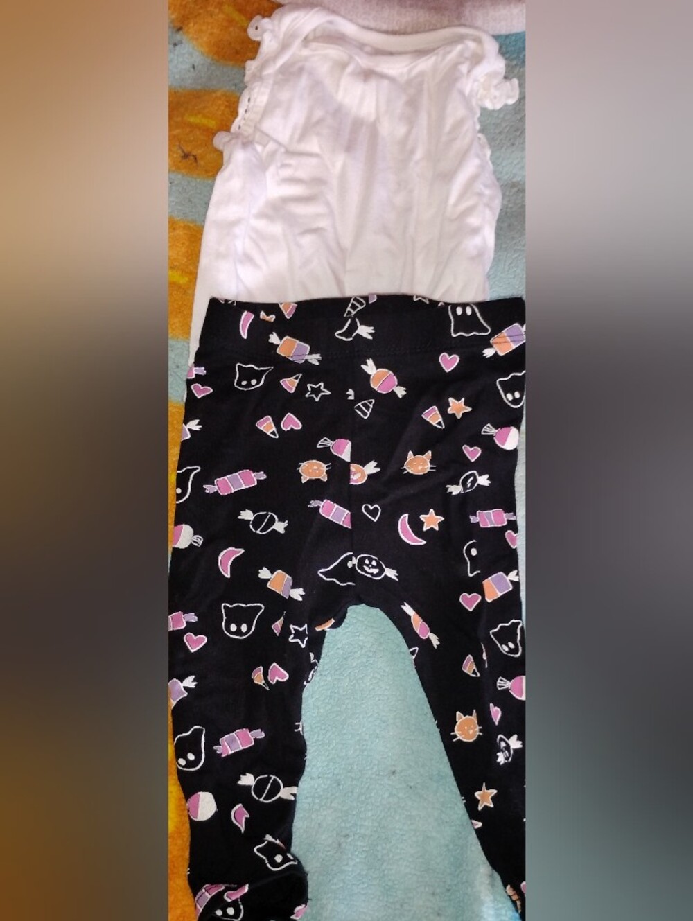 Baby/Infant White Bodysuit and Black Halloween Candy & Ghost Print Leggings Set